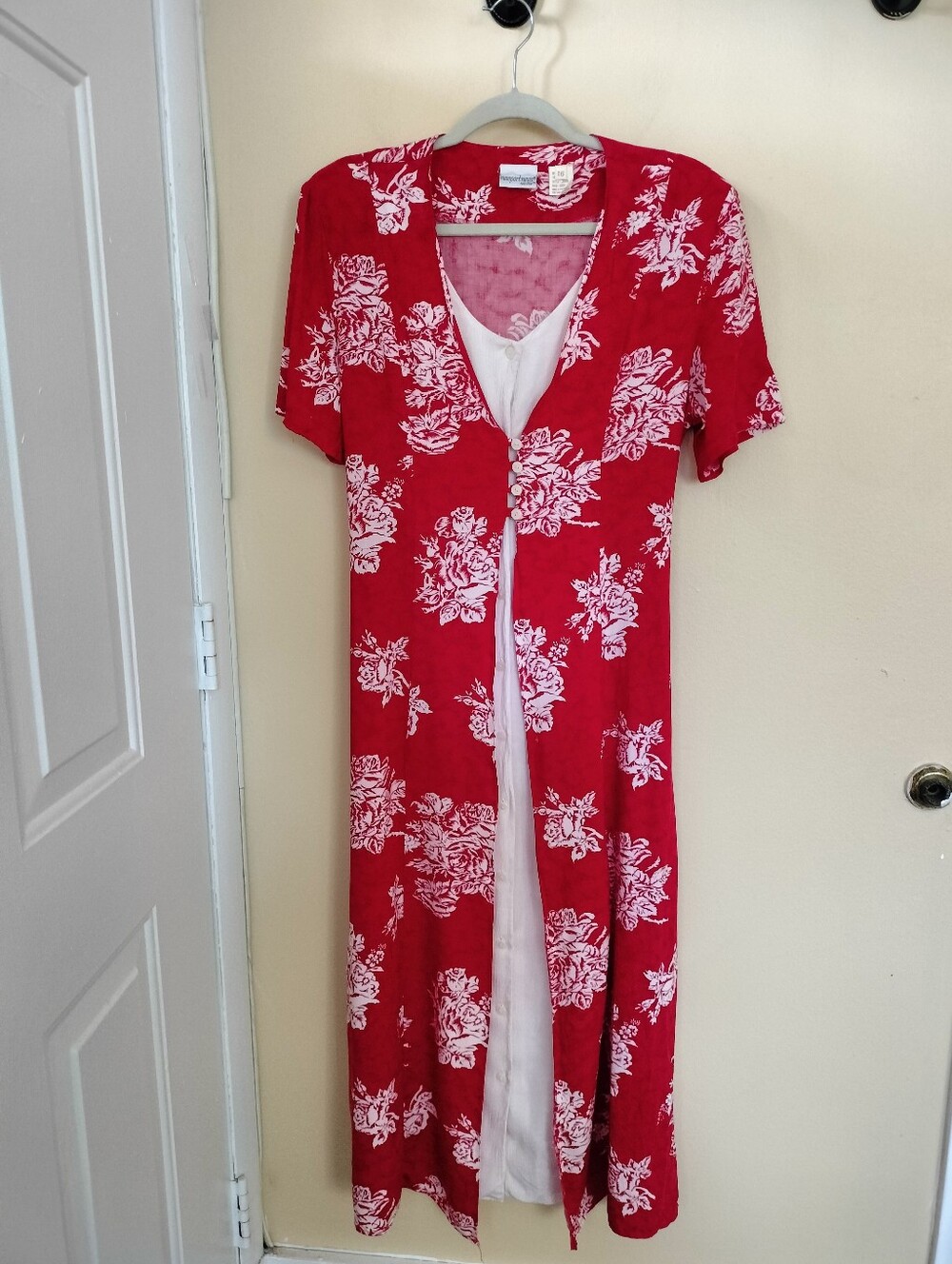 Newport News VTG Red Floral Layered Look Maxi Dress Office See Measurements - Picture 2 of 10